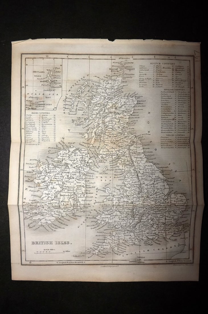 Hall, Sidney C1850 Antique Map. British Isles: Steel Engraving Published C1850, London for "A Grammar of General Geography" by the Rev. Goldsmith. Engraved Sidney Hall. Folds as issued. Paper Size: 8 x 6 inch (21 x 16cm) Good Condition