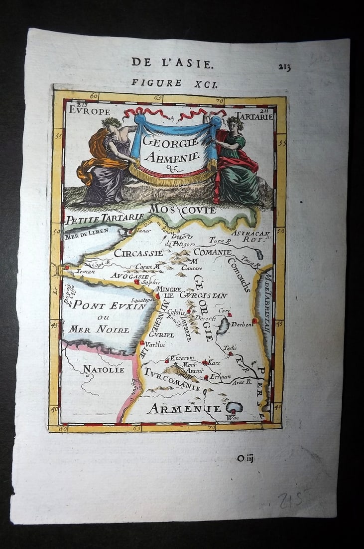 Mallet, Alain Manesson 1683 Hand Col Map. Georgia & Armenia: "Georgie Armenie" Hand Coloured Copper Engraved Map Published 1683, Paris for "Description de l'Univers" by Alain Manesson Mallet. French text to verso. Paper Size: 8 x 5 inch (20 x 13cm) Good Conditi