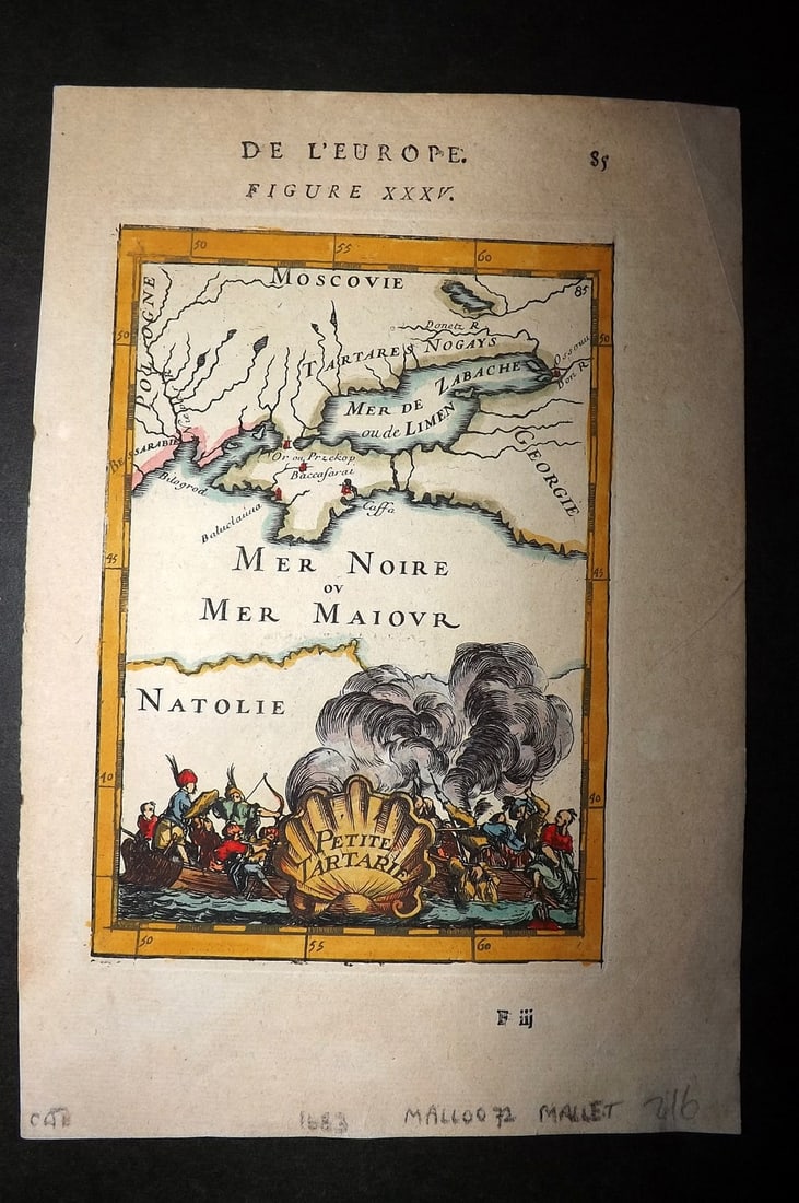 Mallet, Alain Manesson 1683 Hand Col Map. Petite Tatarie Ukraine Russia Georgia: Hand Coloured Copper Engraved Map Published 1683, Paris for "Description de l'Univers" by Alain Manesson Mallet. French text to verso. Paper Size: 8 x 5 inch (20 x 13cm) Good Condition