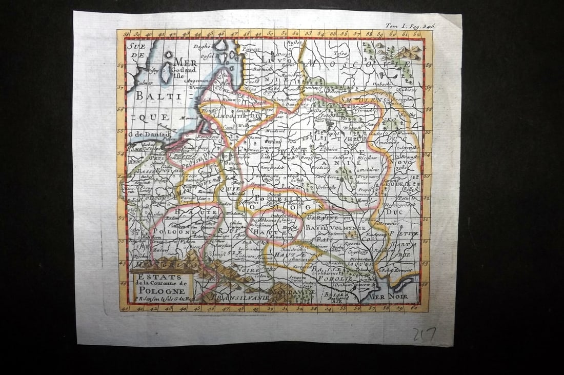 Sanson, Nicolas 1767 Hand Col Map. Poland. Estats de la Couronne de Pologne (1 of 1)