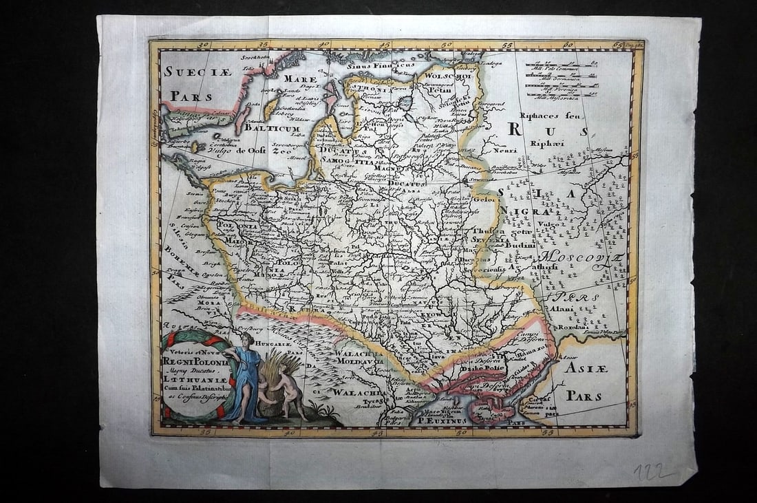 Cluver, Philipp 1729 Hand Col Map. Poland & Lithuania (1 of 1)