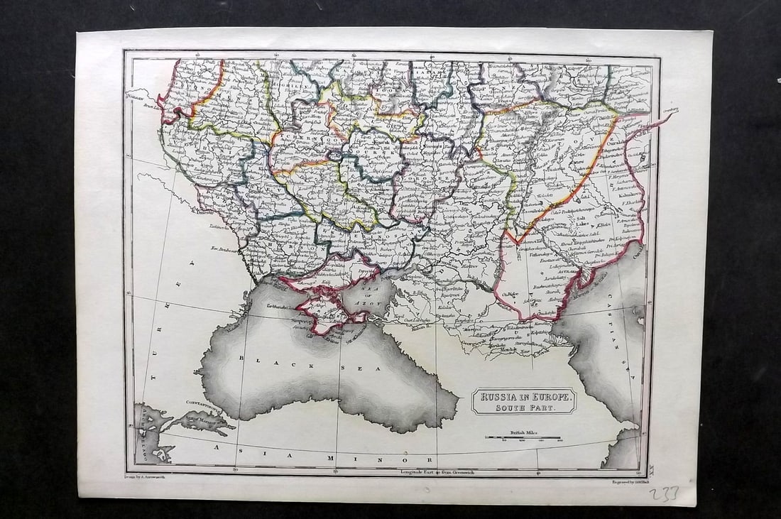 Arrowsmith, Aaron C1830 Antique Map. Russia in Europe. South Part: Copper Engraved Map with Outline Hand Color Published C1830 by J. F. Chidley, London for "A New General Atlas" by Aaron Arrowsmith. Engraved Sidney Hall. Paper Size: 11.5 x 9.5 inch (29 x 24cm) Good C