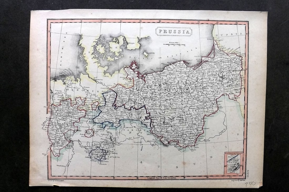 Arrowsmith, Aaron C1830 Antique Map. Prussia: Copper Engraved Map with Outline Hand Color Published C1830 by J. F. Chidley, London for "A New General Atlas" by Aaron Arrowsmith. Engraved Sidney Hall. Paper Size: 11.5 x 9.5 inch (29 x 24cm) Good C