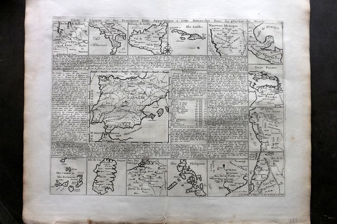 Chatelain, Zacharie C1710 Antique Map. Spain & Colonies. Philippines New Mexico USA Caribbean etc (1 of 2)