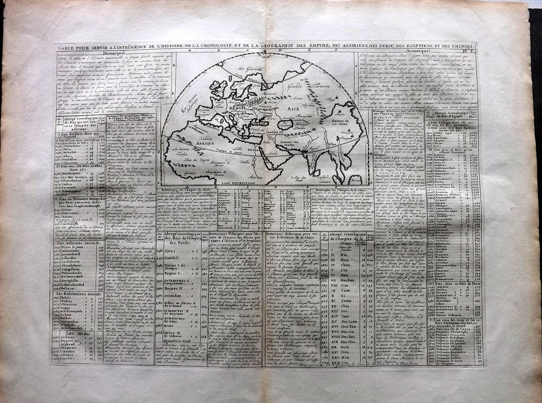 Chatelain, Zacharie C1710 Antique Map. Chinese, Egyptian, Persian & Assyrian Empires: "Carte pour servir a l'intelligence de l'histoire de la cronologie, et la geographie des Empires des Assiriens, des Perse, des Egiptiens et des Chinois" Copper Engraved Map Published 1705-20, Amsterda