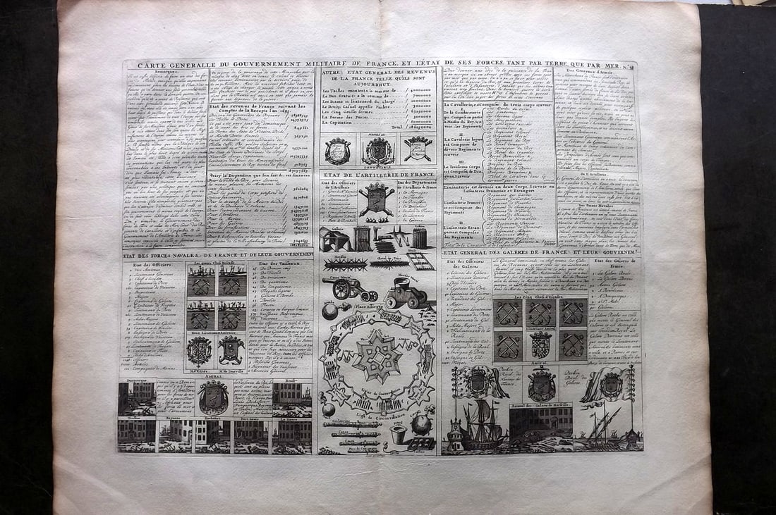 Chatelain, Zacharie C1710 Antique Print. Military Government, France: "Carte Generale du Gouvernement Militaire de France..." Copper Plate Published 1705-20, Amsterdam for "Atlas Historique, Ou Nouvelle Introduction A L'Histoire" by Zacharie Chatelain. Paper Size: 21.5