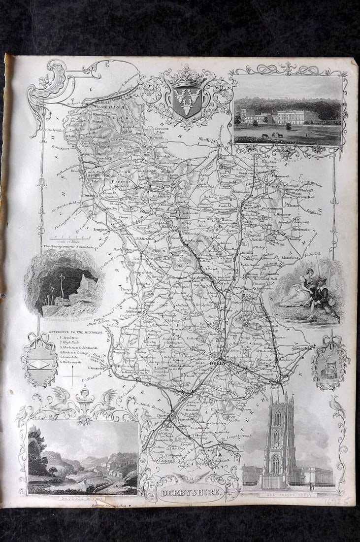Moule, Thomas C1838 Antique British County Map. Derbyshire (1 of 1)