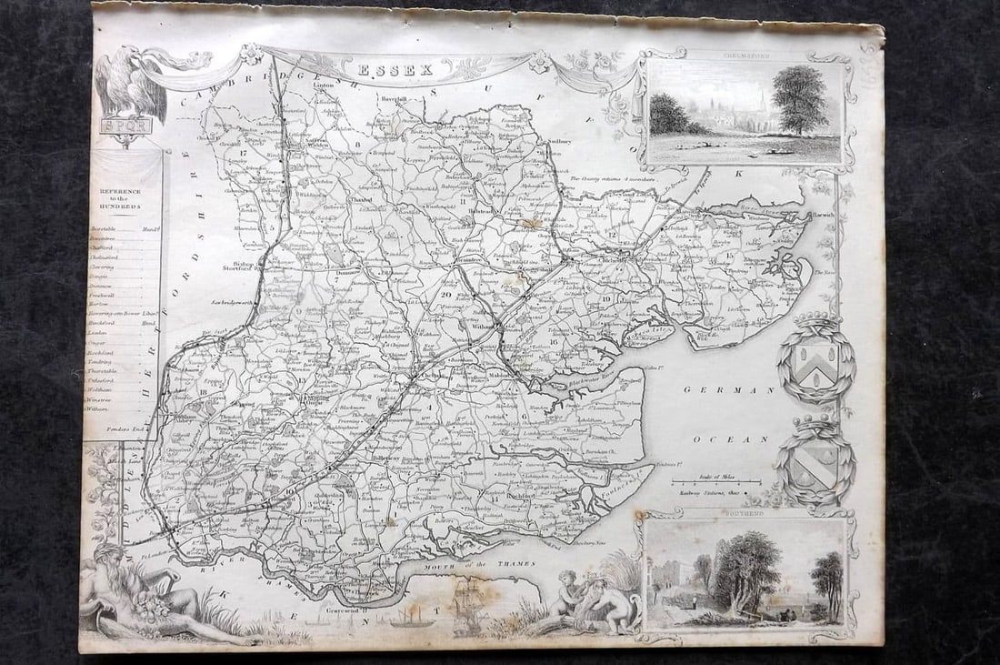 Moule, Thomas C1838 Antique British County Map. Essex (1 of 1)