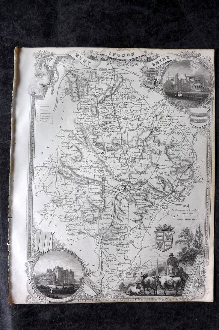 Moule, Thomas C1838 Antique British County Map. Huntingdonshire (1 of 1)