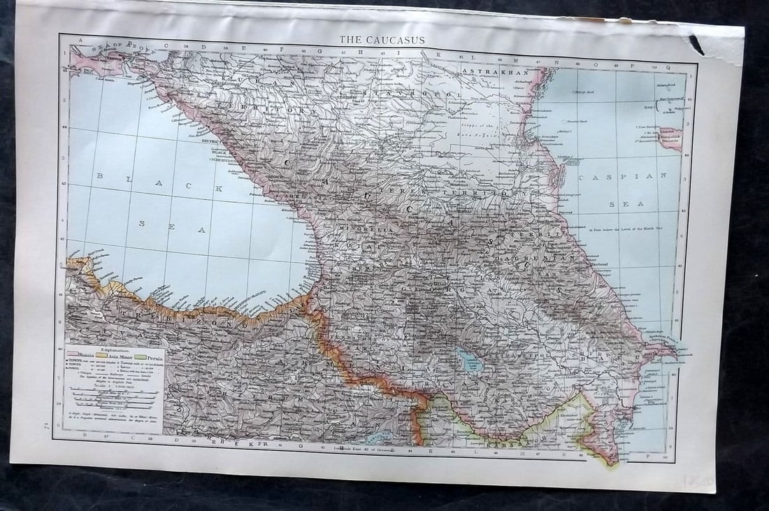 Times Atlas 1895 Antique Map. The Caucasus: Antique Lithograph Map Published 1895, London for "The Times Atlas" Paper Size: 15.5 x 10.5 inch (39 x 27cm) Good Condition