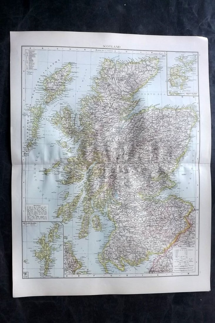 Times Atlas 1895 LG Antique Map. Scotland: Antique Large Lithograph Map Published 1895, London for "The Times Atlas"Centre fold as published. Paper Size: 21 x 16 inch (54 x 41cm) Good Condition