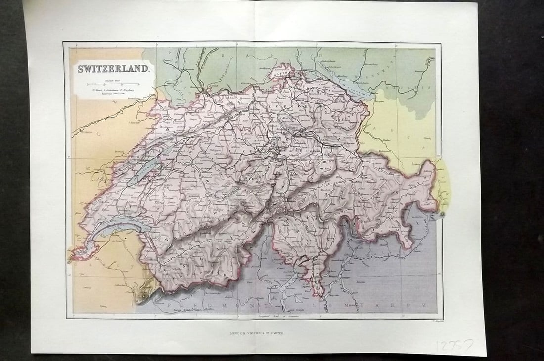 Reclus, Elisee C1880 Antique Map. Switzerland: Antique Lithograph Map Published 1876-94, London for "The Universal Geography" by Elisee Reclus. Edited by A. H. Keane. Centre fold as issued. Paper Size: 13.5 x 10.5 inch (34 x 27cm) Good Condition