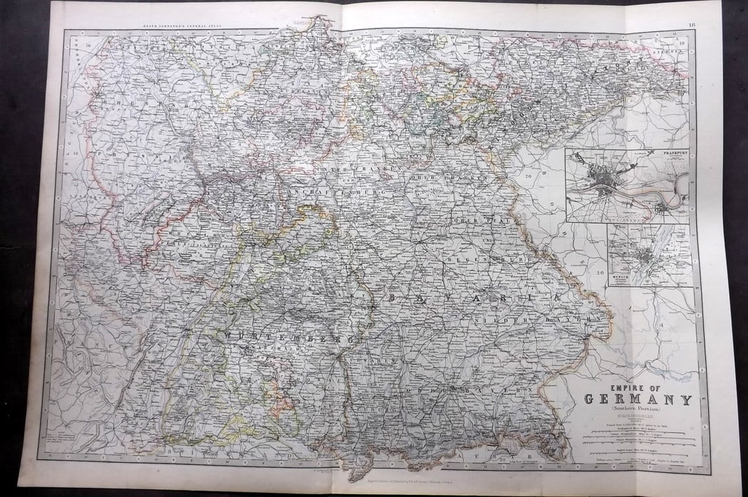 Johnston, Alexander 1894 LG Antique Map. Empire of Germany. Southern Portion (1 of 1)
