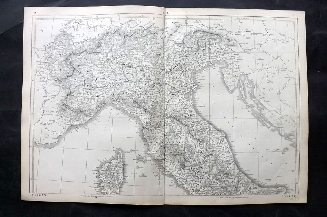 Lowry, Joseph 1852 Antique Map. Italy - North East: Antique Engraved Map Published 1852 for "Lowry's Table Atlas" by Joseph William Lowry. Paper Size: 17.5 x 12 inch (45 x 30.5cm) Good Condition