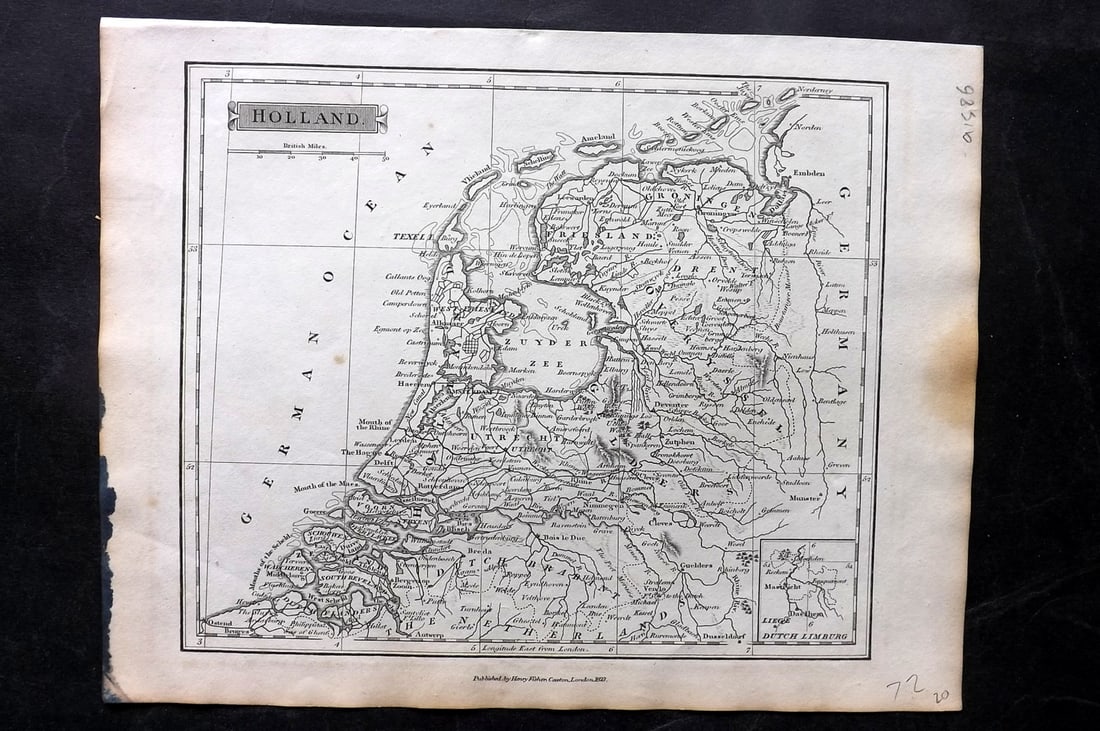Russell & Barclay C1825 Antique Map. Holland: Copper Engraved Map Published C1825., by Fisher & Son, "A Complete Atlas of the World" by John Russell et al. The companion Atlas to "A Complete and Universal English Dictionary" by James Barclay. Pap