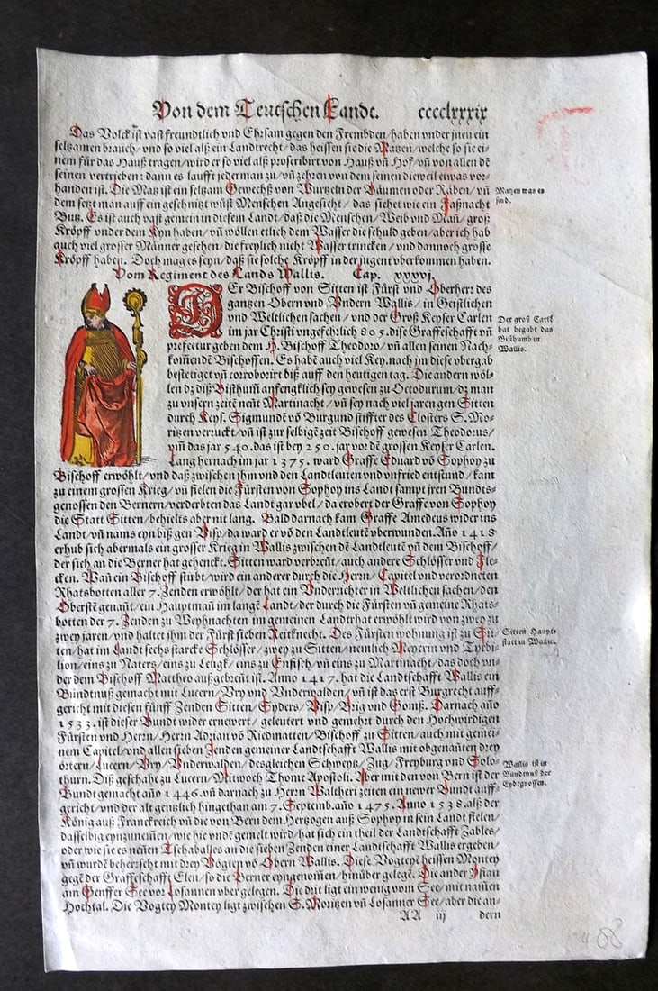 Munster, Sebastian 1588 Early Hand Col Woodcut. Portrait of a Clergy Man (1 of 2)