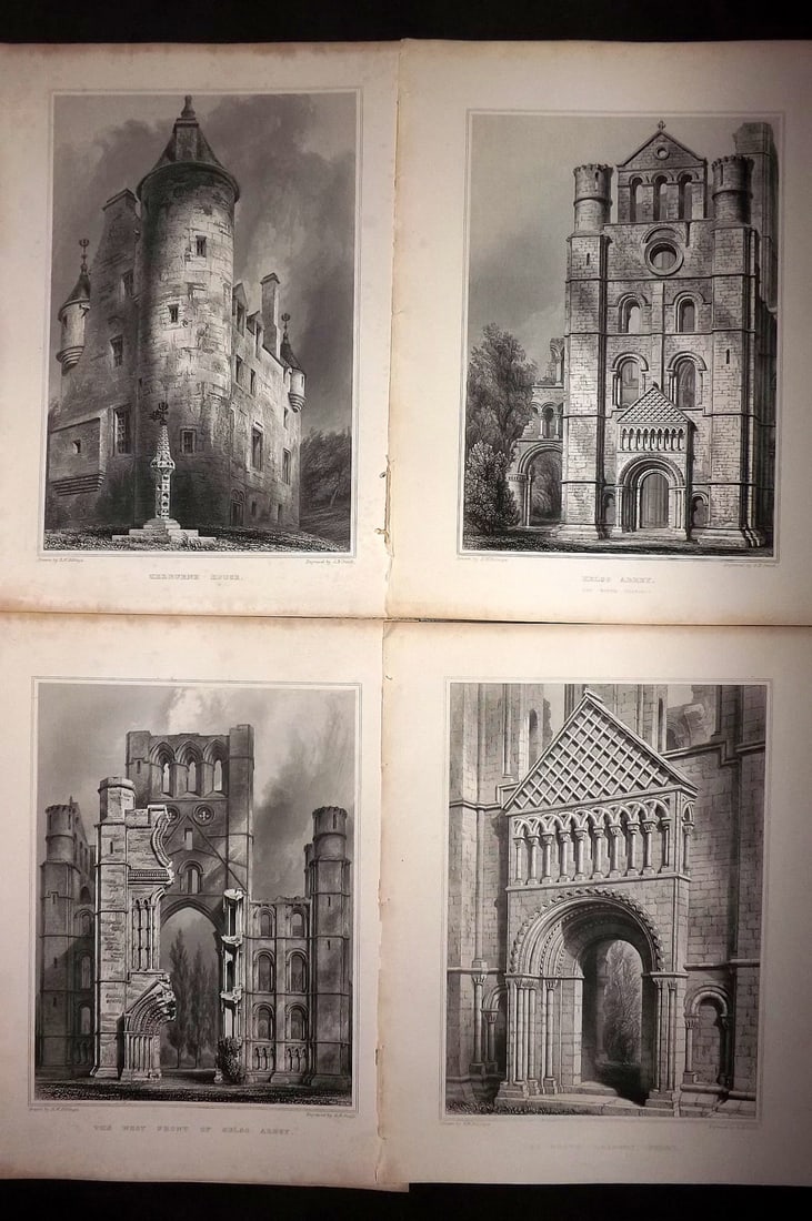Billings, Robert C1850 Lot of 4 Scottish Steel Engraved Views Scotland: Folio Steel Engraving Published 1845-52, London for "The Baronial and Ecclesiastical Antiquities of Scotland" Illustrated by Robert William Billings. Paper Size: 11.5 x 8.5 inch (29 x 22cm) Good Condi