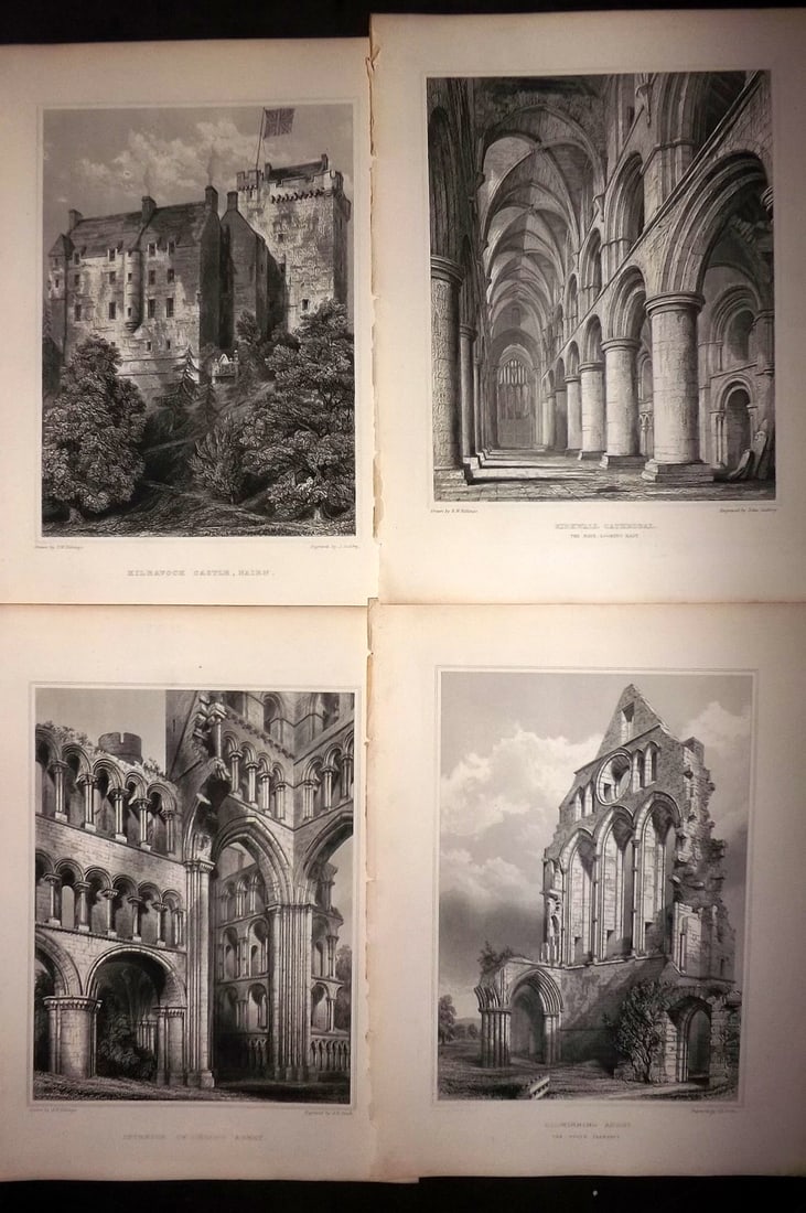 Billings, Robert C1850 Lot of 4 Scottish Steel Engraved Views Scotland: Folio Steel Engraving Published 1845-52, London for "The Baronial and Ecclesiastical Antiquities of Scotland" Illustrated by Robert William Billings. Paper Size: 11.5 x 8.5 inch (29 x 22cm) Good Condi