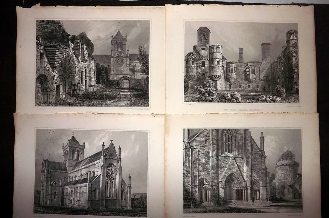 Billings, Robert C1850 Lot of 4 Scottish Steel Engraved Views Scotland: Folio Steel Engraving Published 1845-52, London for "The Baronial and Ecclesiastical Antiquities of Scotland" Illustrated by Robert William Billings. Paper Size: 11.5 x 8.5 inch (29 x 22cm) Good Condi