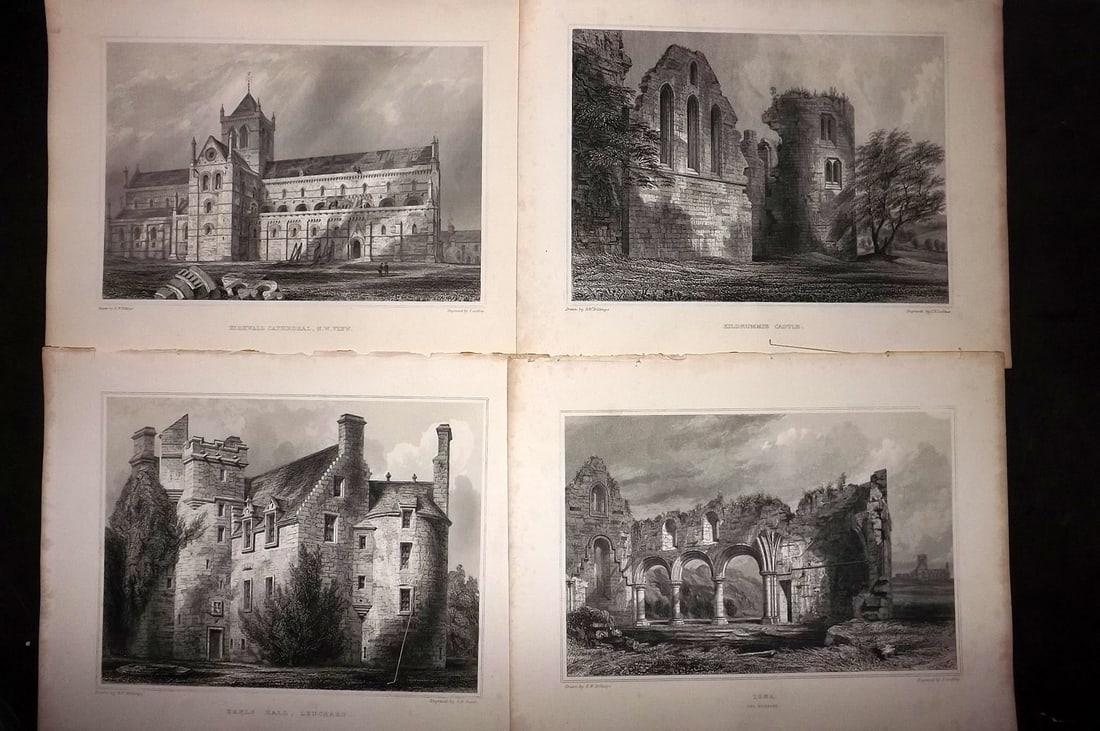 Billings, Robert C1850 Lot of 4 Scottish Steel Engraved Views Scotland: Folio Steel Engraving Published 1845-52, London for "The Baronial and Ecclesiastical Antiquities of Scotland" Illustrated by Robert William Billings. Paper Size: 11.5 x 8.5 inch (29 x 22cm) Good Condi