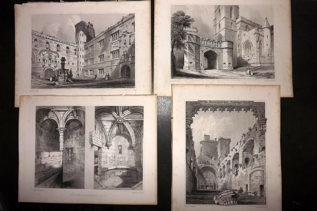 Billings, Robert C1850 Lot of 4 Scottish Steel Engraved Views Scotland: Folio Steel Engraving Published 1845-52, London for "The Baronial and Ecclesiastical Antiquities of Scotland" Illustrated by Robert William Billings. Paper Size: 11.5 x 8.5 inch (29 x 22cm) Good Condi