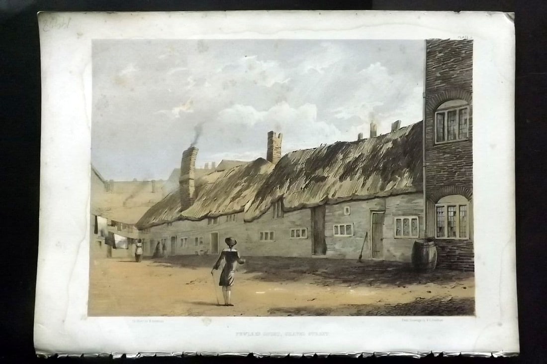 Herdman - Liverpool 1856 Folio Print. Fewler's Court, Chapel Street 03: Antique Folio Lithograph Published 1856, London & Liverpool for "Pictorial Relics of Ancient Liverpool..." by William Gawin Herdman. Illustrated by the author and Lithographed by Greenwood. Paper Size