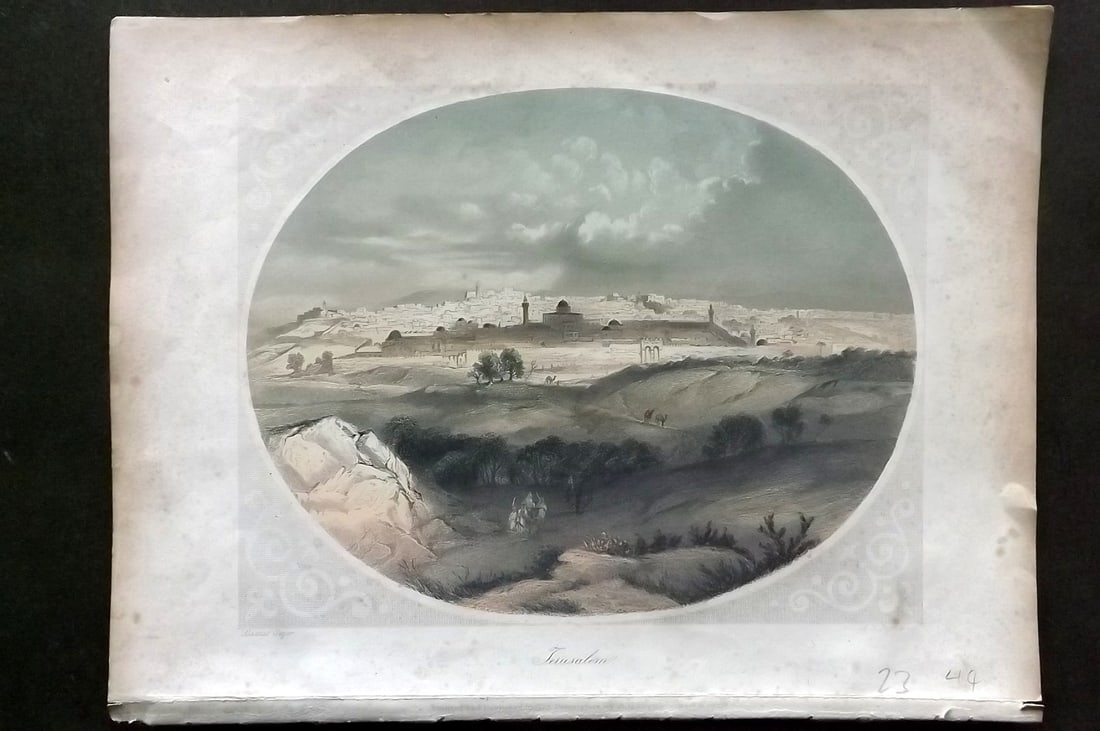 Payne & Fleetwood C1850 Folio Hand Col Print. Jerusalem: Folio Steel Engraving Published C1850, Leipzig & Dresden for "The Life of our Lord and Saviour Jesus Christ" by the Rev. John Fleetwood. Engraved by A. H. Payne. Printed in Colours and finished by han