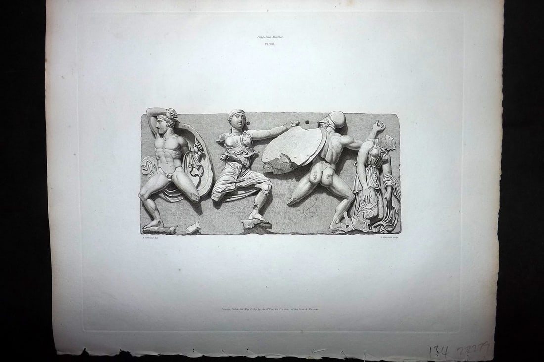 BM Marbles 1820 Bas relief representing Combat between Greeks & Amazons 13: Copper Plate Published 1812-61 [1820], London for "A Description of the Collection of Ancient Marbles in the British Museum" by the British Museum, Department of Greek and Roman Antiquities. Paper Siz