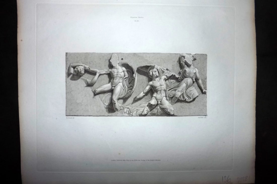 BM Marbles 1820 Bas relief representing Combat between Greeks & Amazons 15: Copper Plate Published 1812-61 [1820], London for "A Description of the Collection of Ancient Marbles in the British Museum" by the British Museum, Department of Greek and Roman Antiquities. Paper Siz