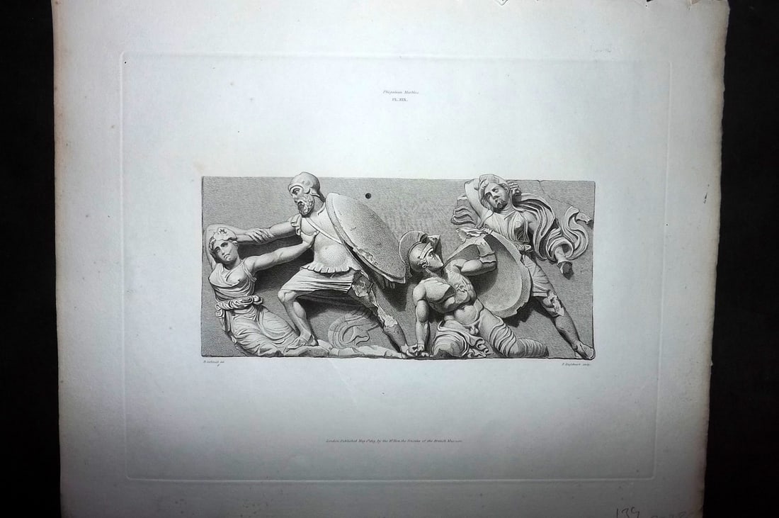 BM Marbles 1820 Bas relief representing Combat between Greeks & Amazons 19: Copper Plate Published 1812-61 [1820], London for "A Description of the Collection of Ancient Marbles in the British Museum" by the British Museum, Department of Greek and Roman Antiquities. Paper Siz