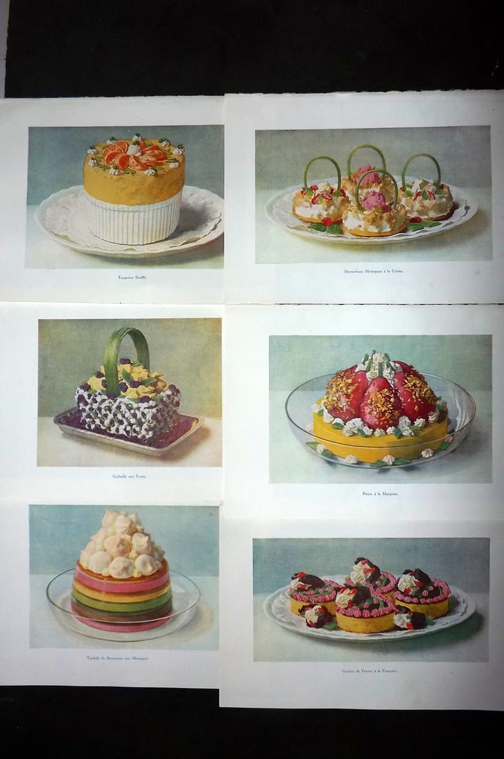 Fairclough, M. A. 1951 Lot of 6 Vintage Food Prints: Offset Lithograph Published 1951, London for "The Ideal Cookery Book" M. A. Fairclough. Paper Size: 10 x 7 inch (26 x 18cm) Good Condition