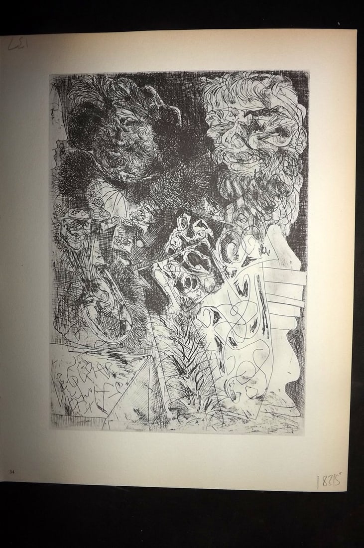 Picasso Vollard Suite 1956 Print. Head of Humbrandt and Various Studies 34: Vintage Photogravure Published 1956, London for "Picasso's Vollard Suite" First English Edition of 100 Etchings created by Picasso between 1930-37. Printed on Good Quality Paper in Germany. Paper Size