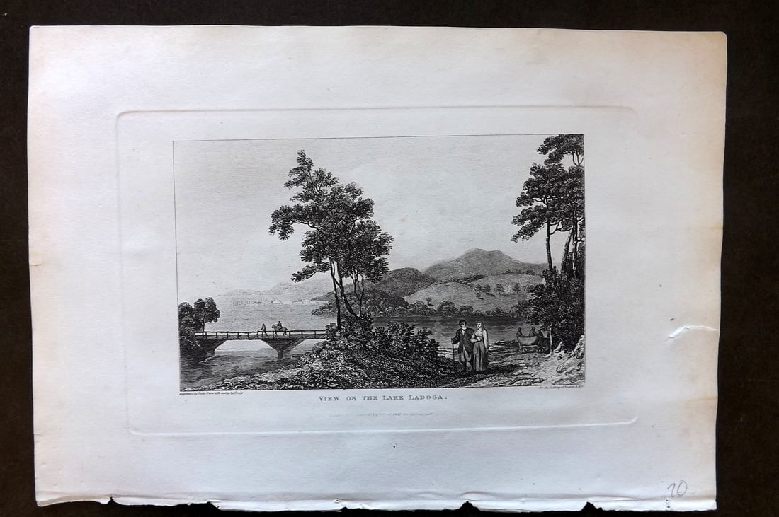 Polehampton, Edward 1823 Antique Print. View on the Lake Ladoga, Russia: Copper Plate Published 1823, London for "The Gallery of Nature and Art: or, A Tour Through Creation and Science" by the Rev. Edward Polehampton & John M. Good. Paper Size: 10 x 7 inch (26 x 18cm) Good