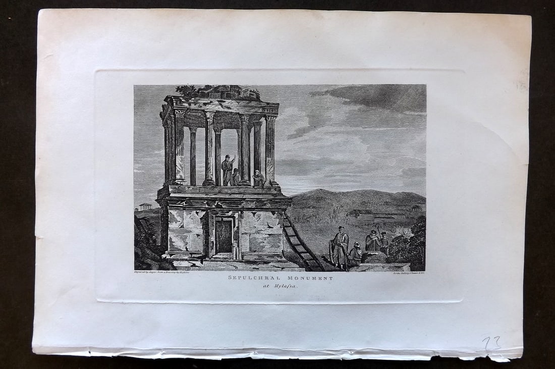 Polehampton, Edward 1823 Antique Print. Sepulchral Monument at Mylassa, Turkey: Copper Plate Published 1823, London for "The Gallery of Nature and Art: or, A Tour Through Creation and Science" by the Rev. Edward Polehampton & John M. Good. Paper Size: 10 x 7 inch (26 x 18cm) Good