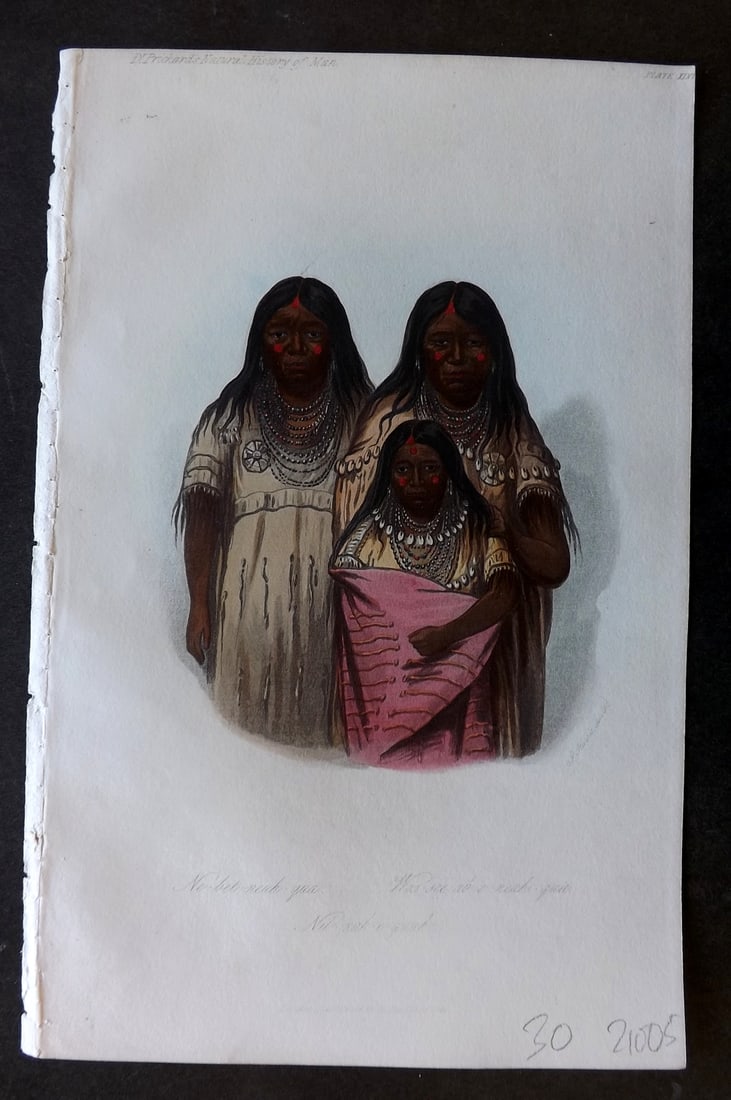 Prichard, James 1848 HC Print. Ne biet-Neuh-qua, Wos See-ab. Native Americans USA 42: Hand Colored Aquatint Published 1848, London for "The Natural History of Man" by James Cowles Prichard. Fine hand colour as issued. On good quality Whatman Turkey Mill Wove Paper. Paper Size: 8.5 x 5.