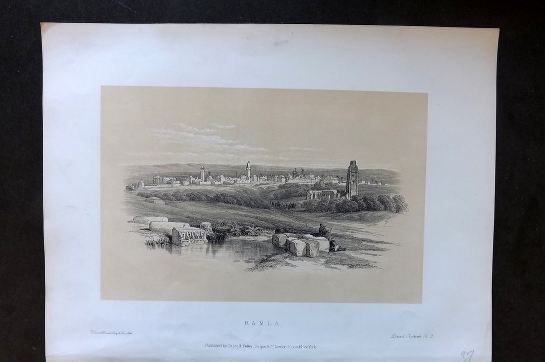 Roberts, David 1887 Holy Land Print. Ramla. Israel: Lithograph Published 1887 by Cassell, Petter & Galpin, London for "The Holy Land" by David Roberts, Louis Haghe, and George Croly. The third edition of Roberts's Holy Land Views. Paper Size: 12.5 x 9.
