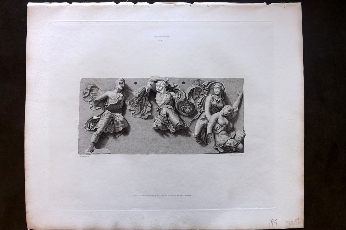 BM Marbles 1820 Bas relief representing Combat between Greeks & Amazons 20: Copper Plate Published 1812-61 [1820], London for "A Description of the Collection of Ancient Marbles in the British Museum" by the British Museum, Department of Greek and Roman Antiquities. Paper Siz