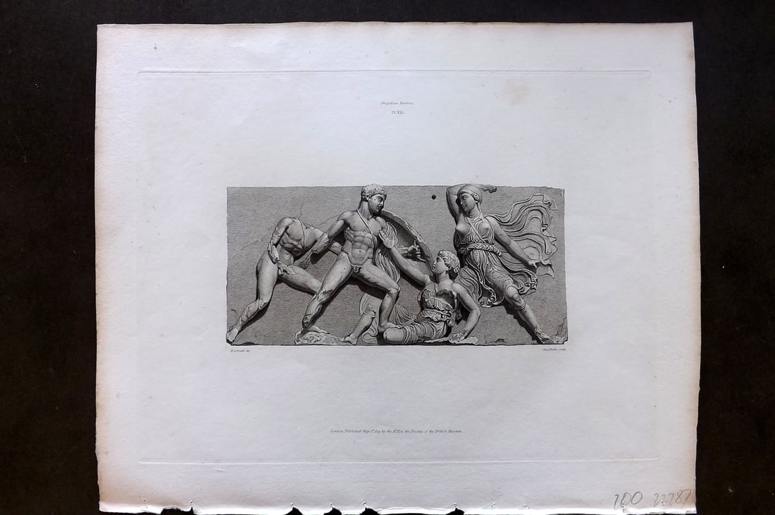 BM Marbles 1820 Bas relief representing Combat between Greeks & Amazons 21: Copper Plate Published 1812-61 [1820], London for "A Description of the Collection of Ancient Marbles in the British Museum" by the British Museum, Department of Greek and Roman Antiquities. Paper Siz