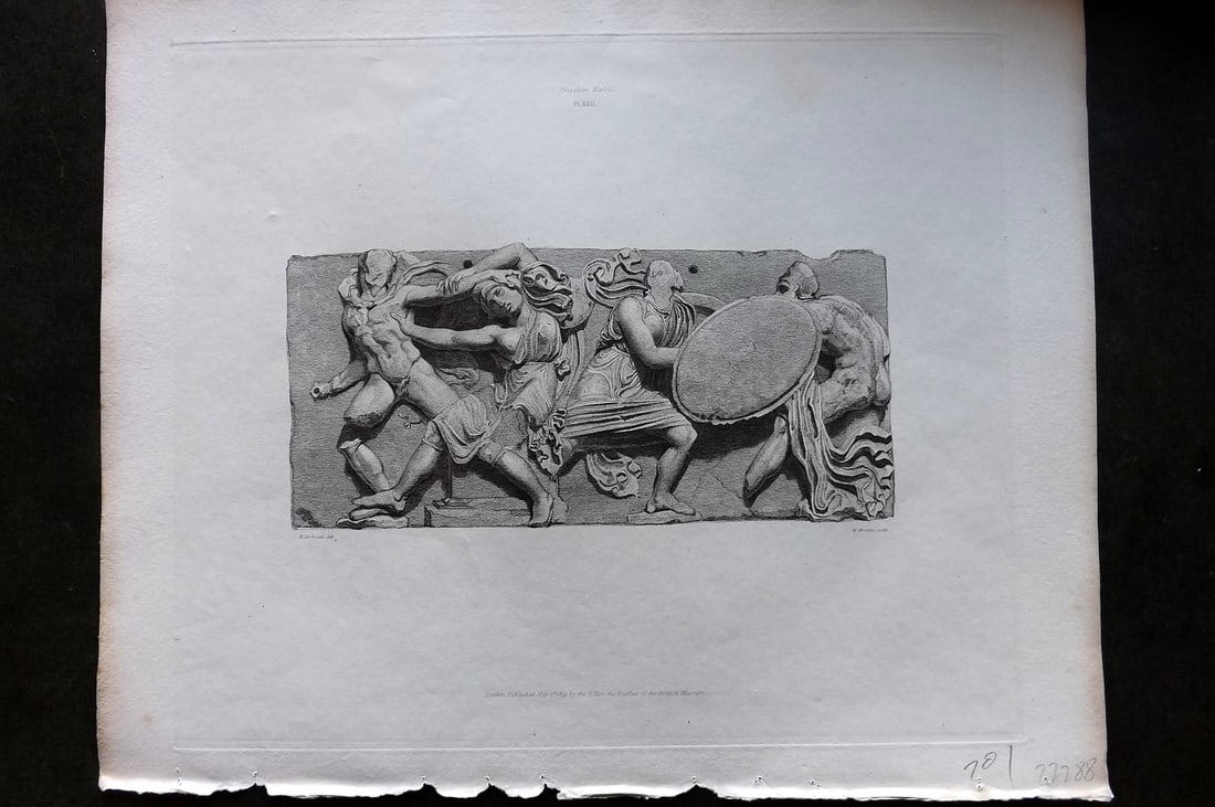 BM Marbles 1820 Bas relief representing Combat between Greeks & Amazons 22: Copper Plate Published 1812-61 [1820], London for "A Description of the Collection of Ancient Marbles in the British Museum" by the British Museum, Department of Greek and Roman Antiquities. Paper Siz