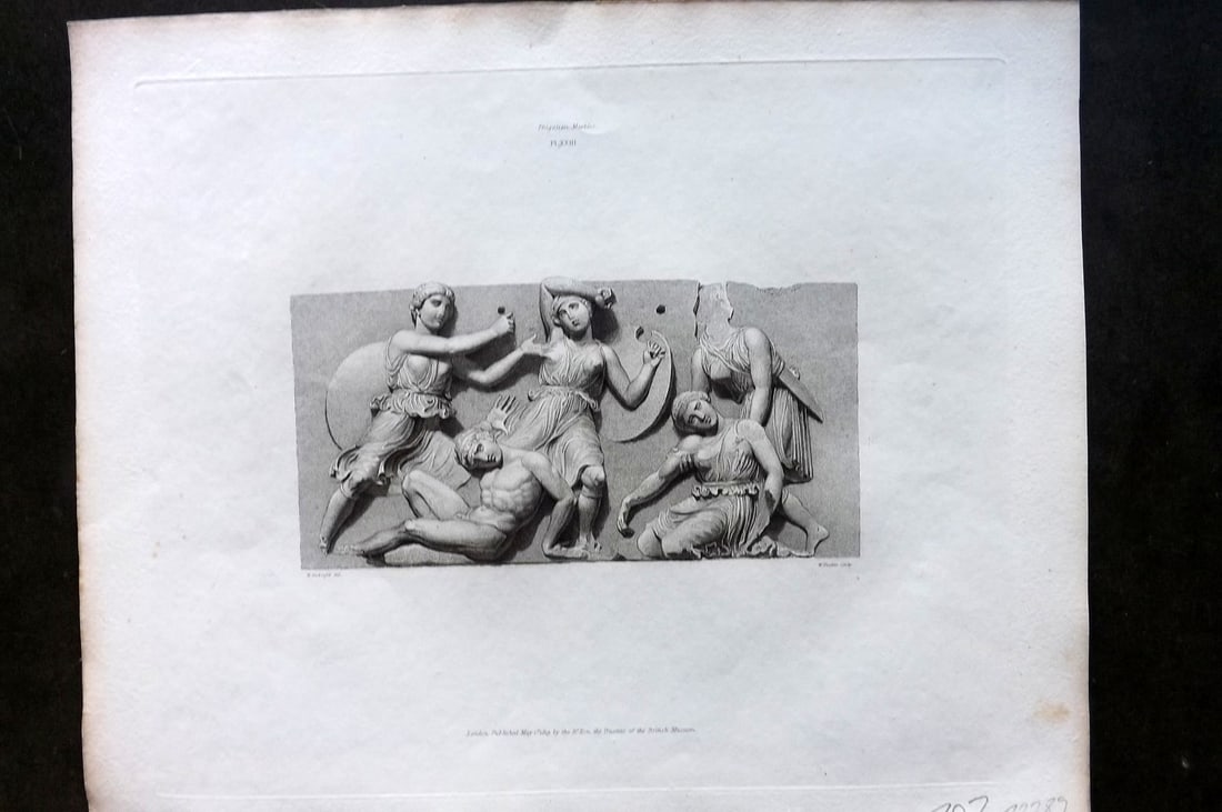 BM Marbles 1820 Bas relief representing Combat between Greeks & Amazons 23: Copper Plate Published 1812-61 [1820], London for "A Description of the Collection of Ancient Marbles in the British Museum" by the British Museum, Department of Greek and Roman Antiquities. Paper Siz