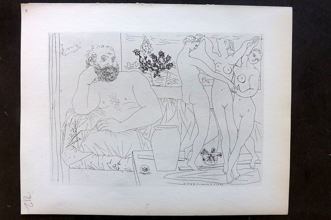 Picasso Vollard 1956 Print. Sculpture and Statue of Three Female Dancers 81: Vintage Photogravure Published 1956, London for "Picasso's Vollard Suite" First English Edition of 100 Etchings created by Picasso between 1930-37. Printed on Good Quality Paper in Germany. Paper Size