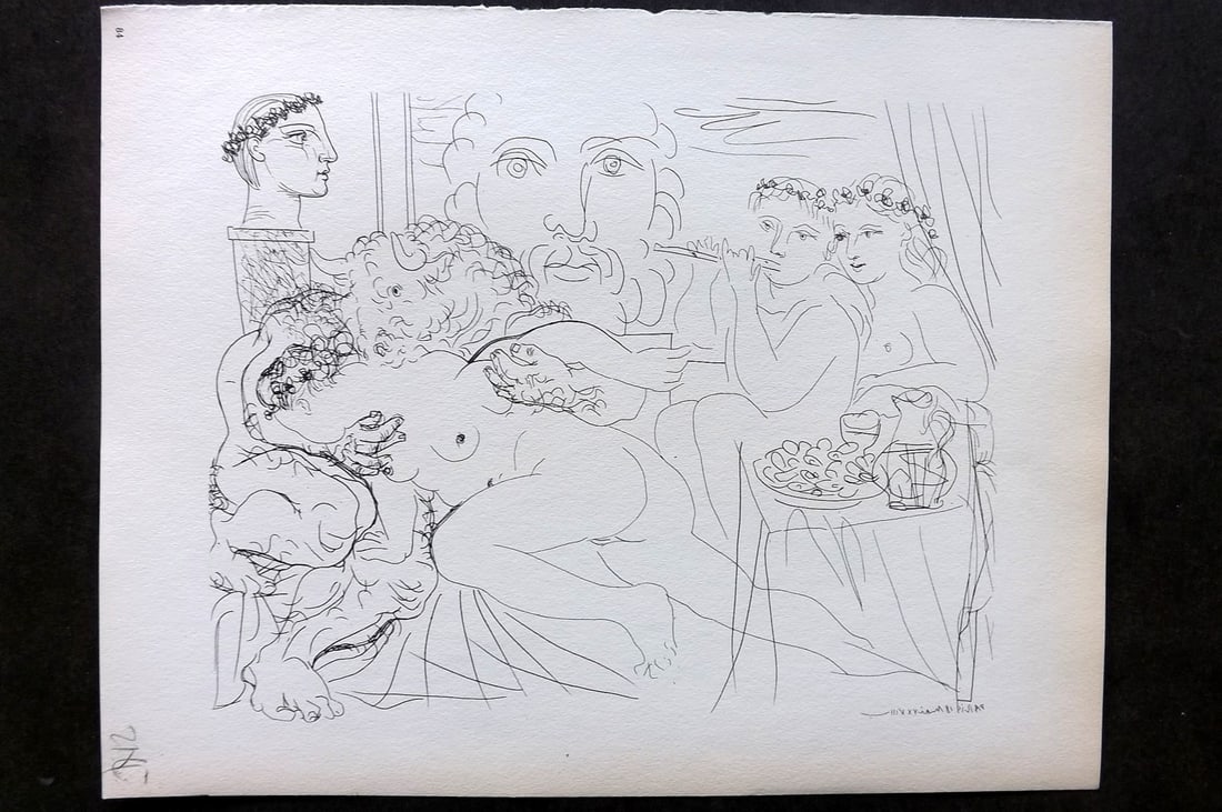 Picasso Vollard Suite 1956 Print. Minotaur Caressing a Girl 84: Vintage Photogravure Published 1956, London for "Picasso's Vollard Suite" First English Edition of 100 Etchings created by Picasso between 1930-37. Printed on Good Quality Paper in Germany. Paper Size