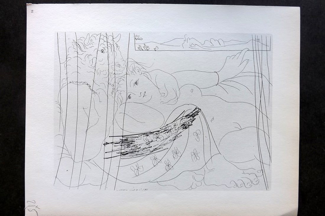 Picasso Vollard Suite 1956 Print. Minotaur with Girl in his Arms 91: Vintage Photogravure Published 1956, London for "Picasso's Vollard Suite" First English Edition of 100 Etchings created by Picasso between 1930-37. Printed on Good Quality Paper in Germany. Paper Size