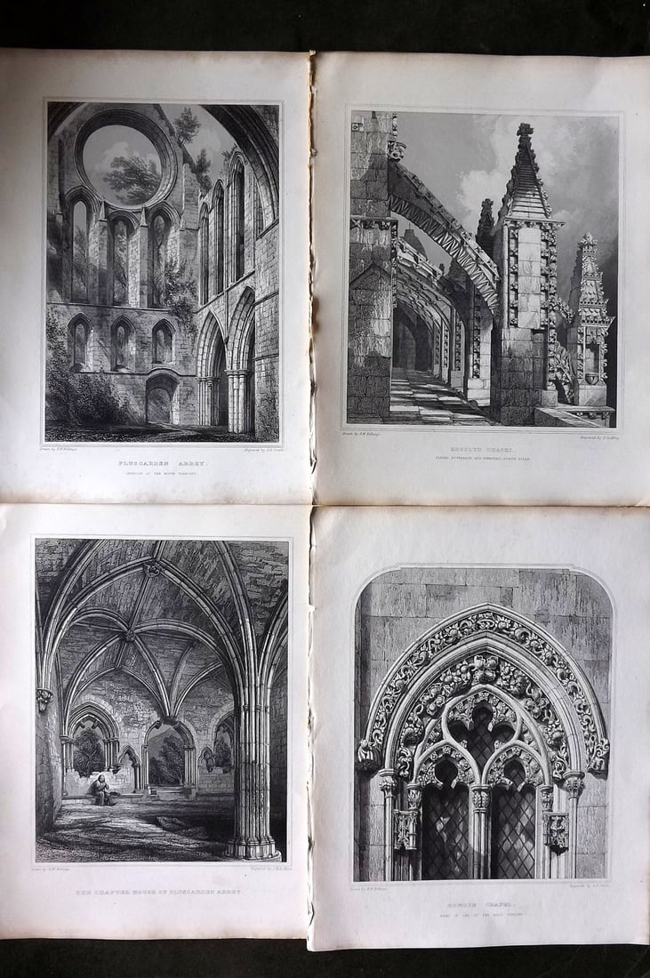 Billings, Robert C1850 Lot of 4 Scottish Steel Engraved Views Scotland: Folio Steel Engraving Published 1845-52, London for "The Baronial and Ecclesiastical Antiquities of Scotland" Illustrated by Robert William Billings. Paper Size: 11.5 x 8.5 inch (29 x 22cm) Good Condi