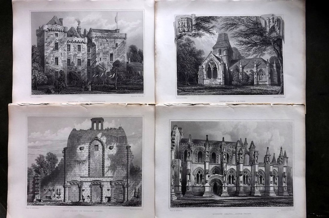 Billings, Robert C1850 Lot of 4 Scottish Steel Engraved Views Scotland: Folio Steel Engraving Published 1845-52, London for "The Baronial and Ecclesiastical Antiquities of Scotland" Illustrated by Robert William Billings. Paper Size: 11.5 x 8.5 inch (29 x 22cm) Good Condi