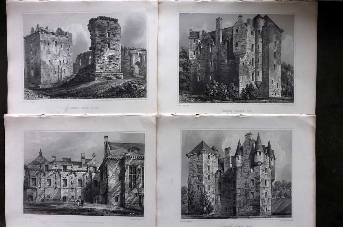 Billings, Robert C1850 Lot of 4 Scottish Steel Engraved Views Scotland: Folio Steel Engraving Published 1845-52, London for "The Baronial and Ecclesiastical Antiquities of Scotland" Illustrated by Robert William Billings. Paper Size: 11.5 x 8.5 inch (29 x 22cm) Good Condi