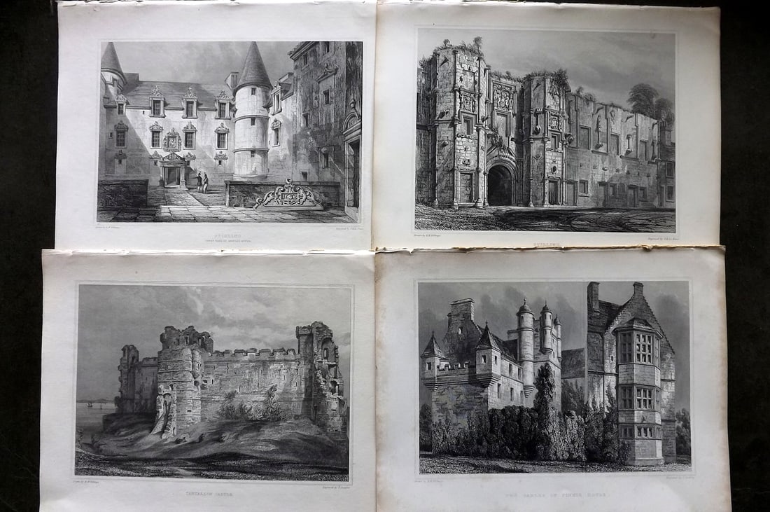 Billings, Robert C1850 Lot of 4 Scottish Steel Engraved Views Scotland: Folio Steel Engraving Published 1845-52, London for "The Baronial and Ecclesiastical Antiquities of Scotland" Illustrated by Robert William Billings. Paper Size: 11.5 x 8.5 inch (29 x 22cm) Good Condi