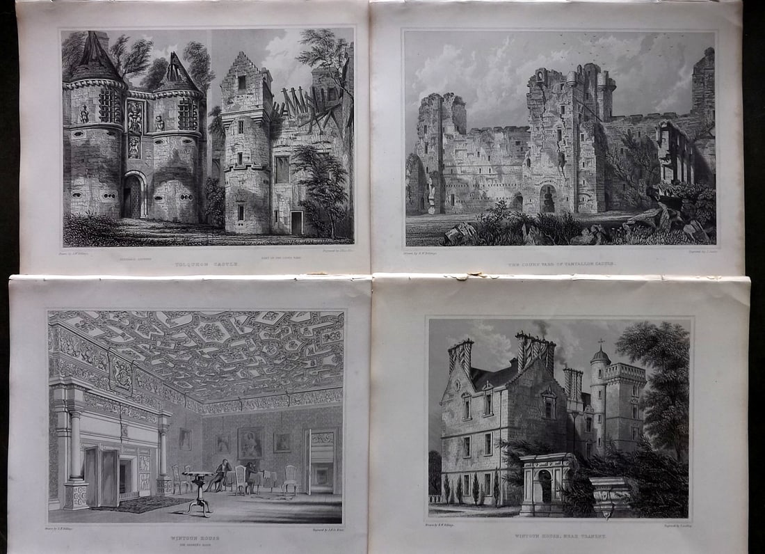Billings, Robert C1850 Lot of 4 Scottish Steel Engraved Views Scotland: Folio Steel Engraving Published 1845-52, London for "The Baronial and Ecclesiastical Antiquities of Scotland" Illustrated by Robert William Billings. Paper Size: 11.5 x 8.5 inch (29 x 22cm) Good Condi