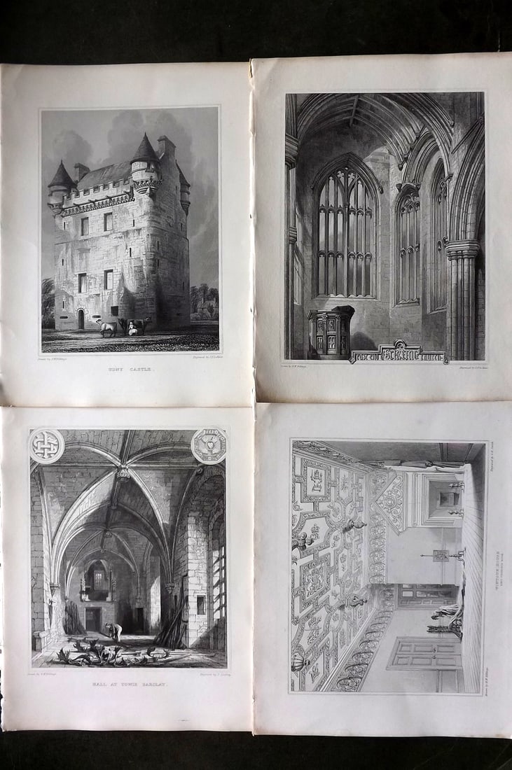 Billings, Robert C1850 Lot of 4 Scottish Steel Engraved Views Scotland: Folio Steel Engraving Published 1845-52, London for "The Baronial and Ecclesiastical Antiquities of Scotland" Illustrated by Robert William Billings. Paper Size: 11.5 x 8.5 inch (29 x 22cm) Good Condi