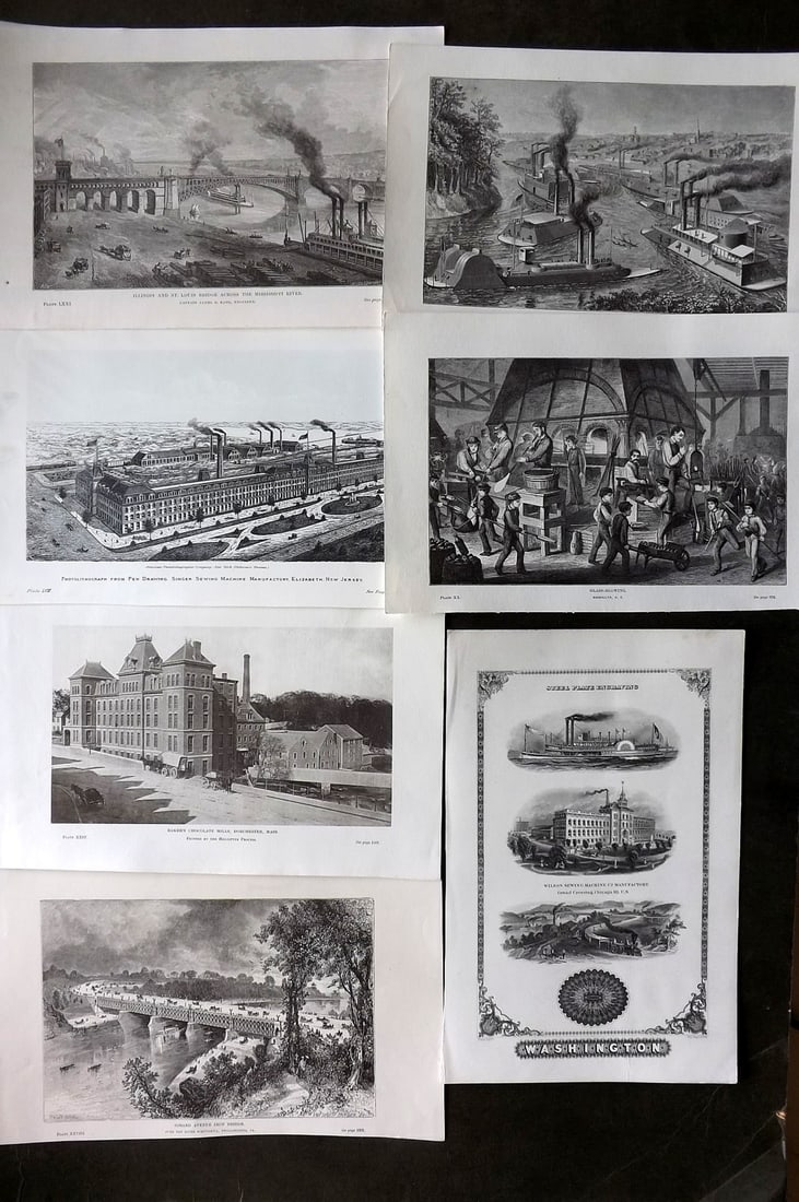 Knight, Edward 1876 Lot of 7 USA Prints - Views, Tech, Sewing, Ship (1 of 1)
